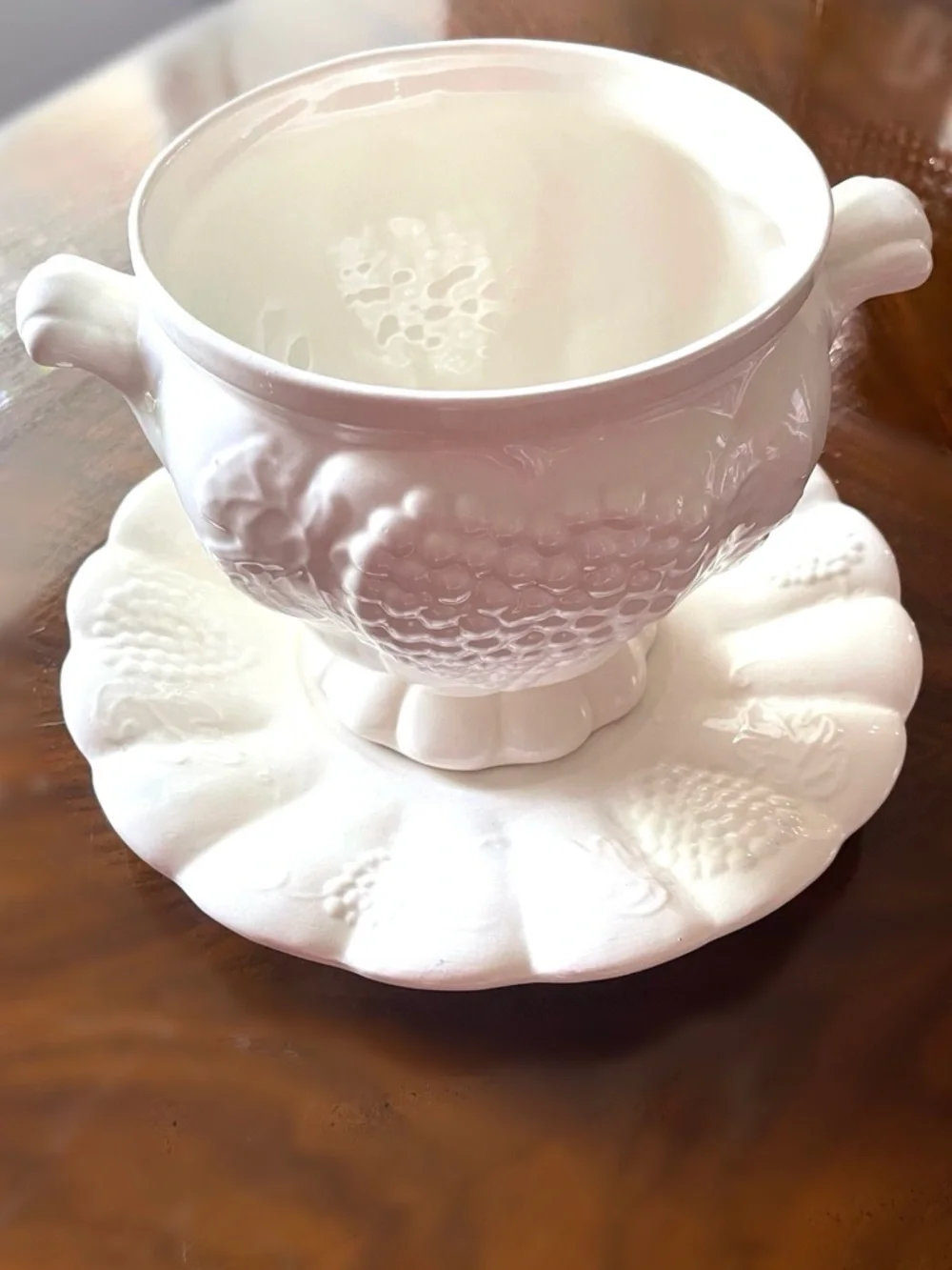 California Pottery White Ceramic Soup Taurine with Matching Under Plate & Ladle!